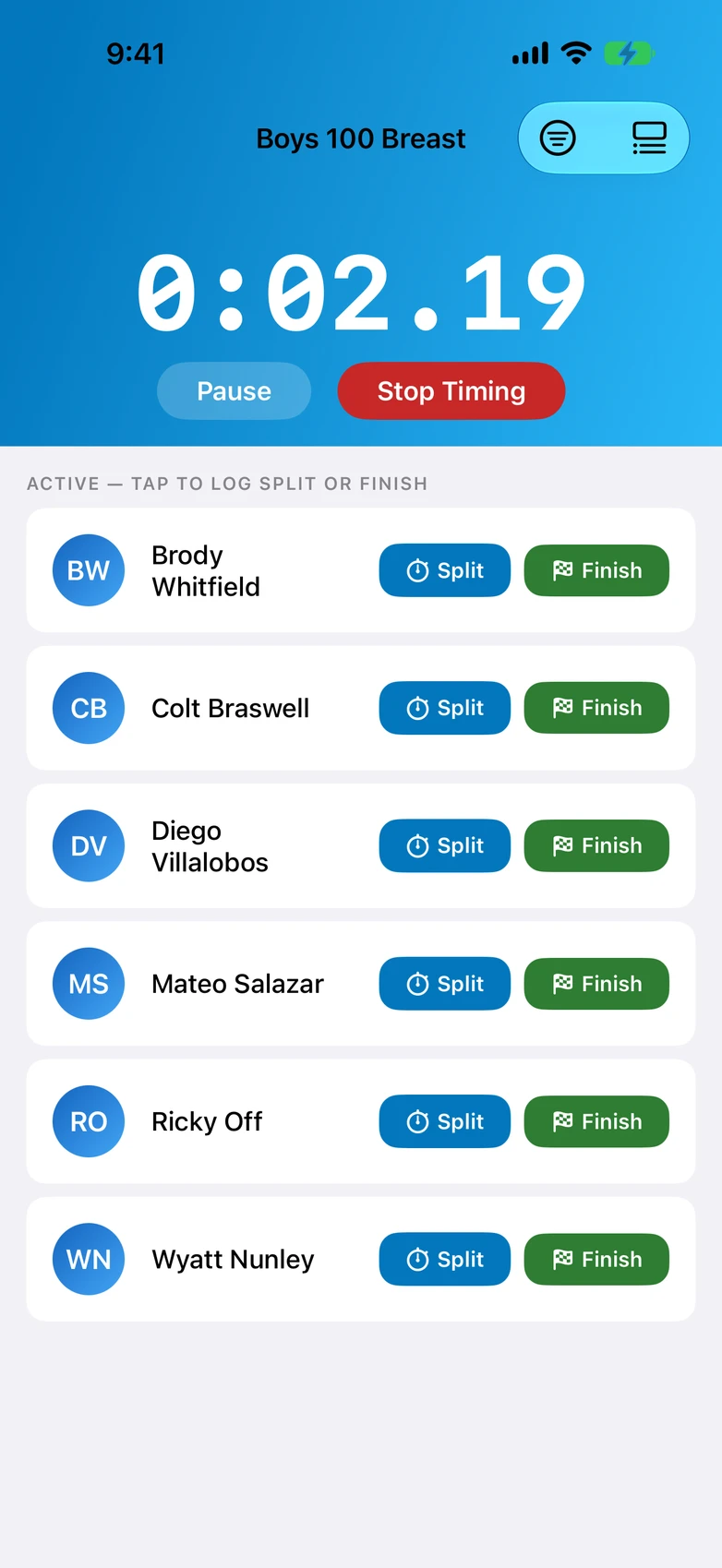 heat timing, combined leaderboard