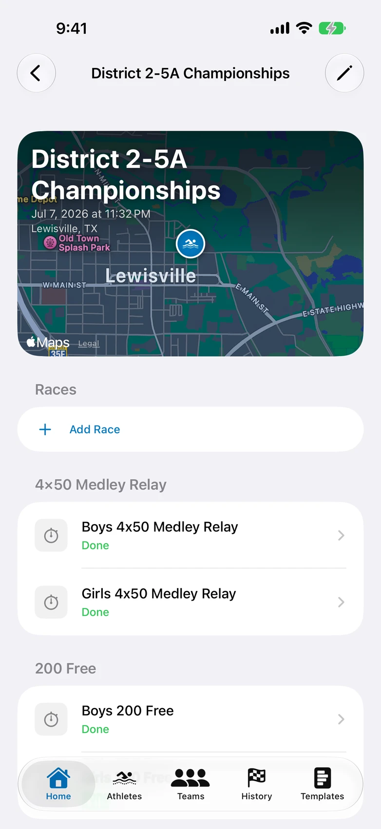Swim — meet dashboard