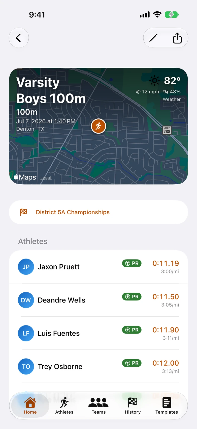 race detail with map header + weather