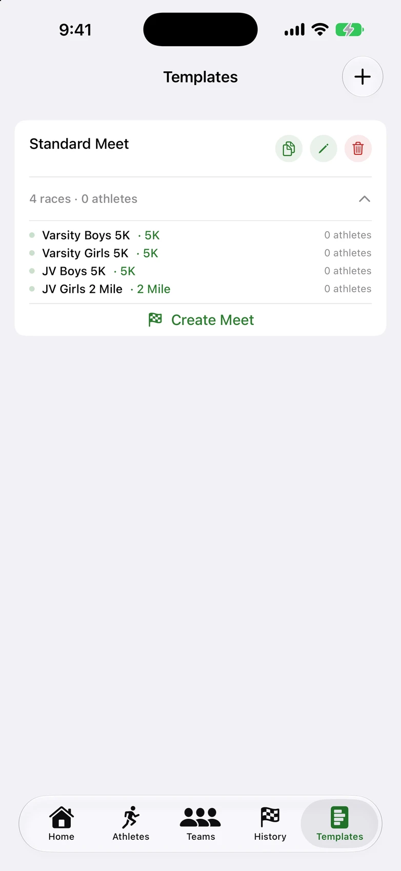 XC Team Timer — meet templates, reuse all season